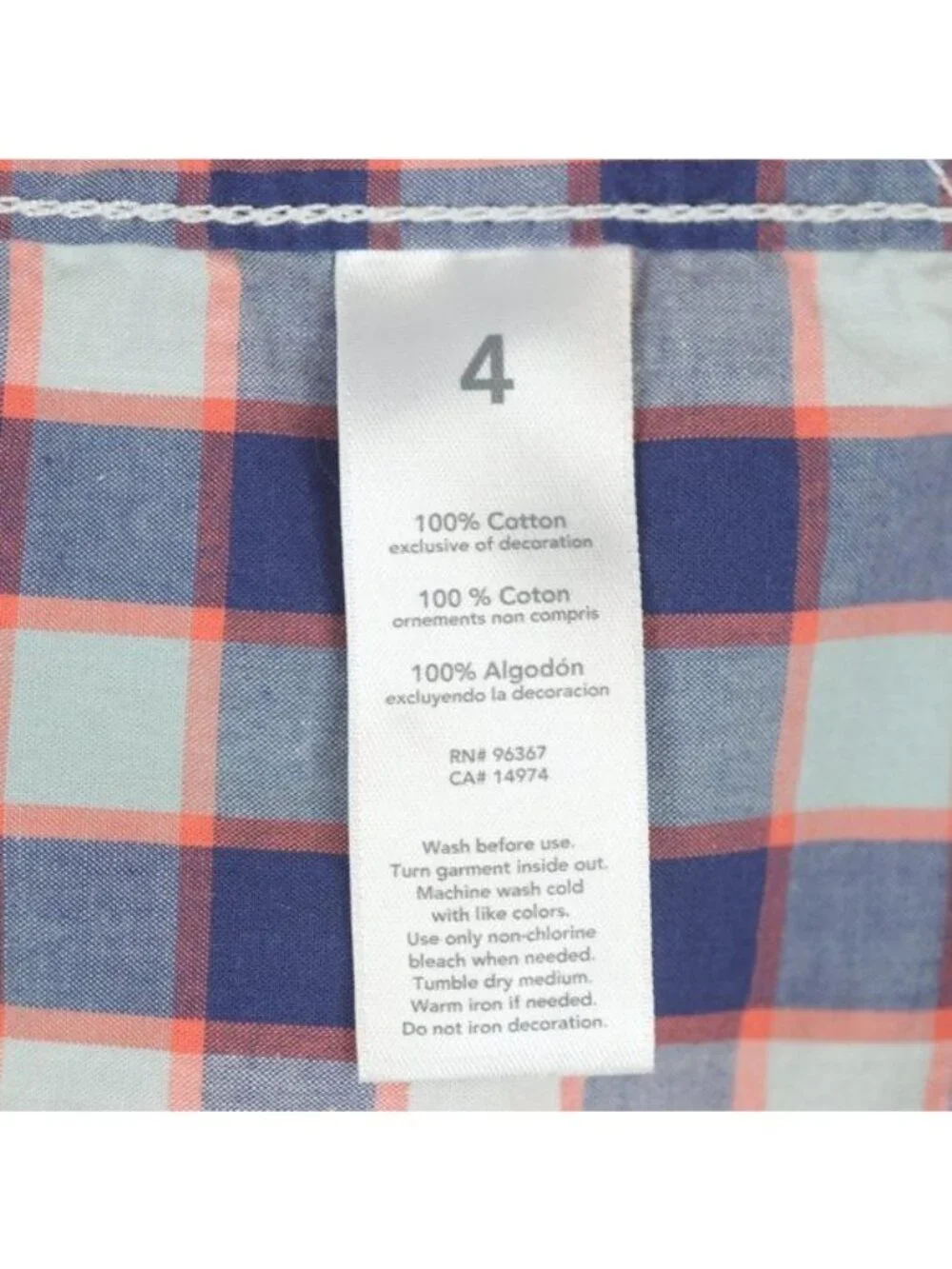 OshKosh B'Gosh Boys Size 4 Blue Orange Plaid Casual Long Sleeve Button Up Shirt